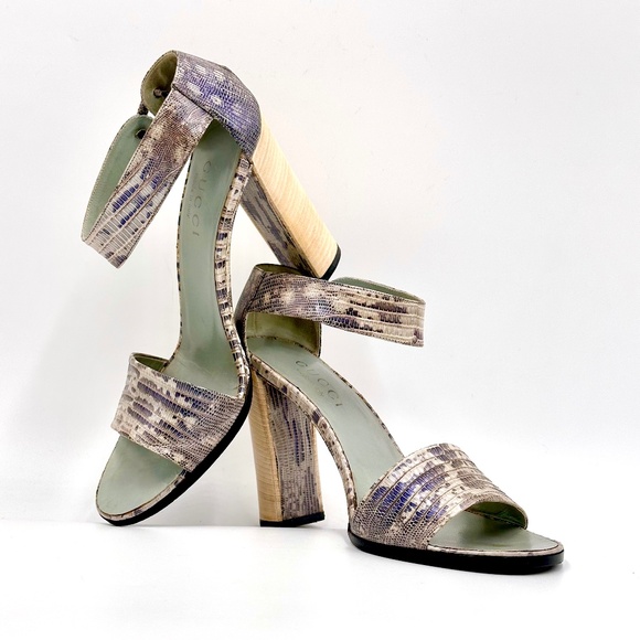Gucci Vintage Python Ankle Strap Block High Heels SZ 7 - Picture 13 of 15